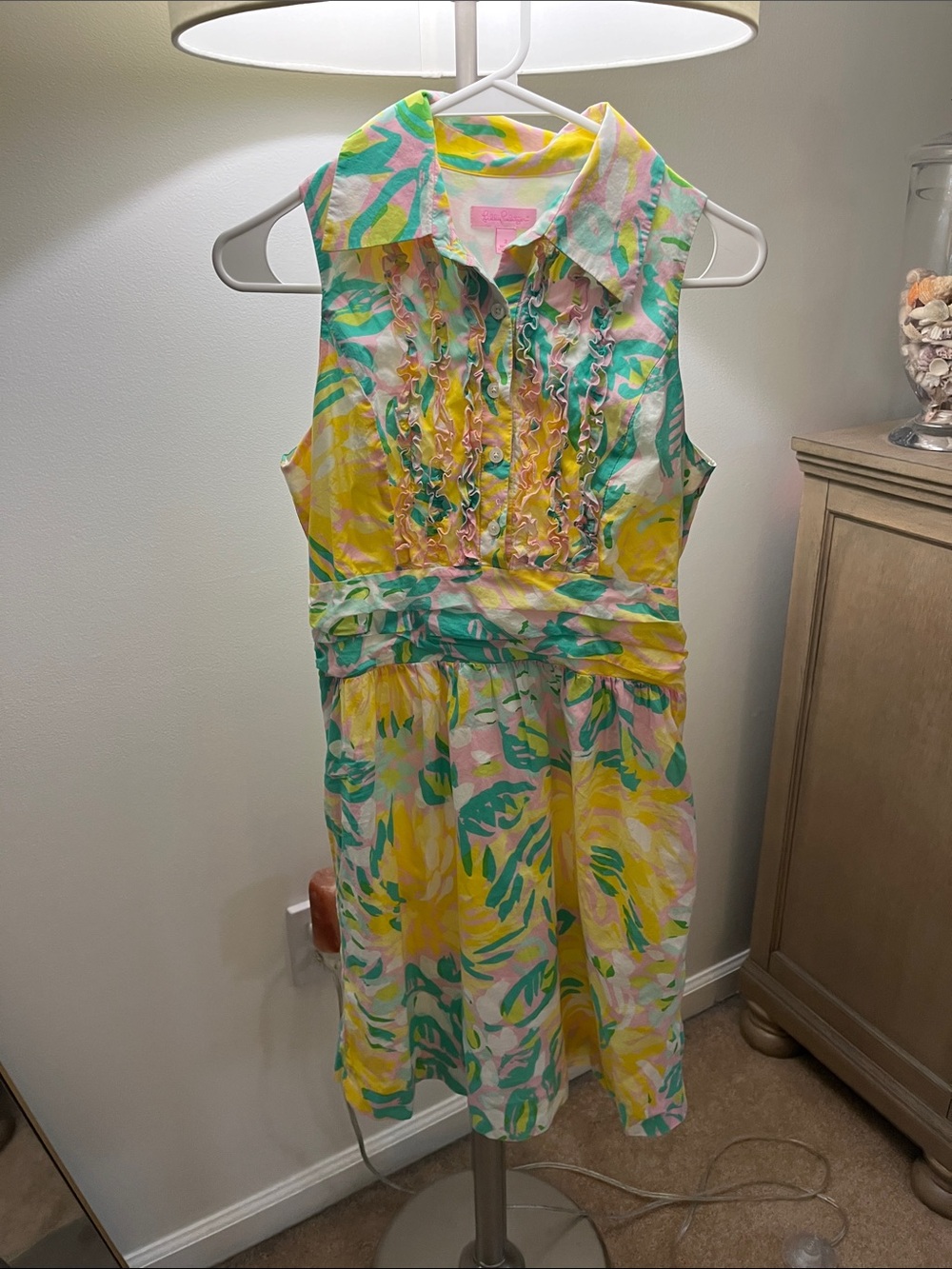 Sleeveless Lilly Pulitzer Tropical Print Dress in Yellow, Green & Pink 2
